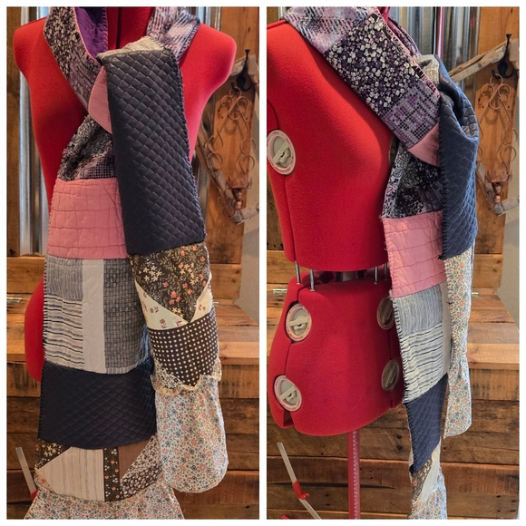 Upcycled Blanket patch winter Scarf handmade Ruffle Dont Throw It Out - Picture 1 of 7